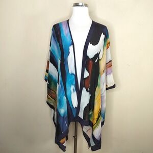 Cocoon House 100% Silk Kimono Topper Abstract 'Rain or Shine' Art to Wear